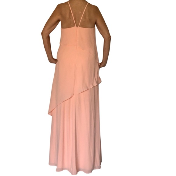 END OF SUMMER
 SALE! Sz 10 Peach Bellini 2-Tiered Chiffon Halter Gown - Picture 6 of 12